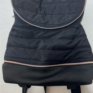 Stella & Dot Crush It Yoga Black Quilted Puffer Backpack with Rose Gold Zippers
